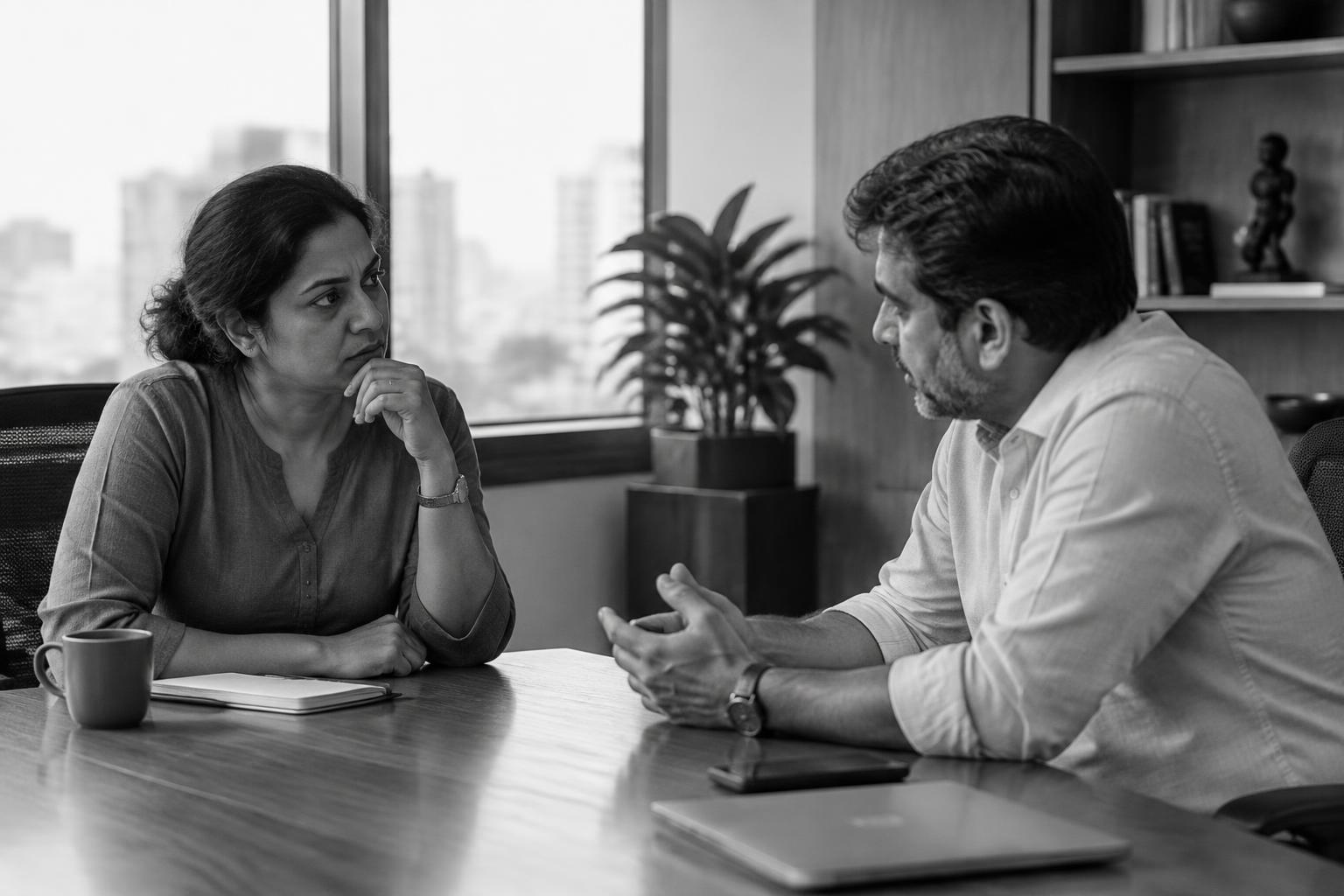 Indian business partners discussing enterprise responsibilities